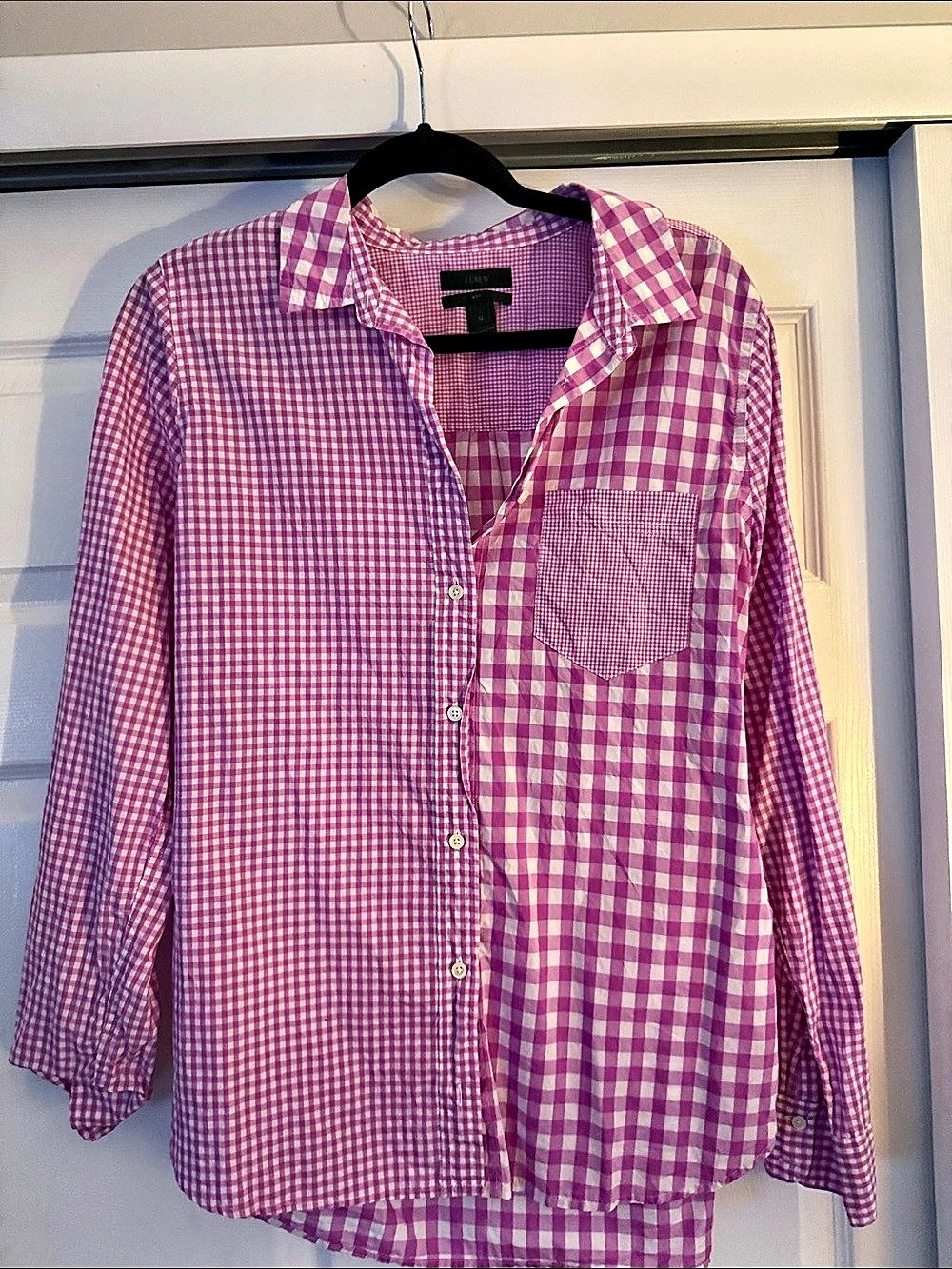 J.Crew Mixed Gingham Shirt Gingham Button Down in Pink & White Size 12